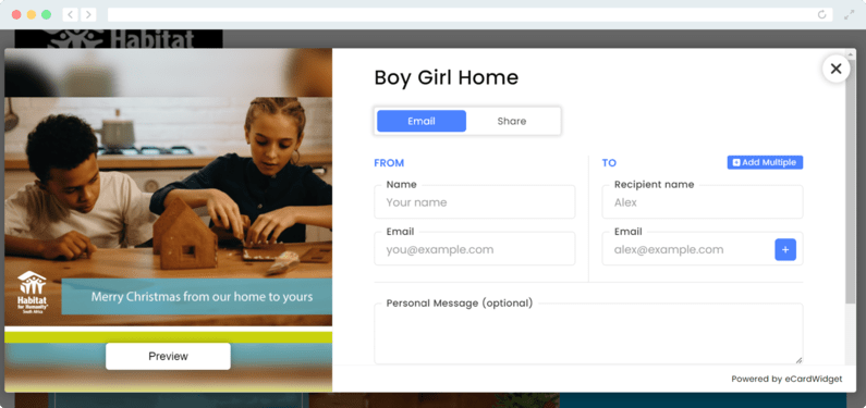 This is a screenshot of Habitat for Humanity South Africa’s charity donation Christmas eCard purchasing page.