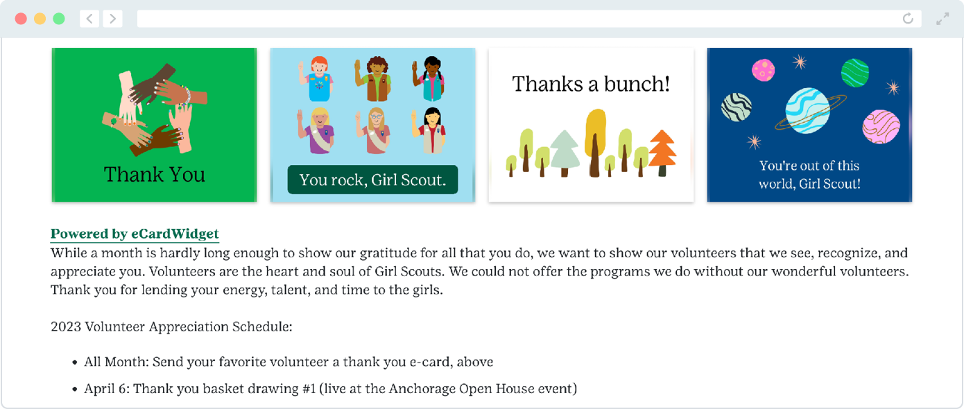 Several eCards from the Girl Scouts. 