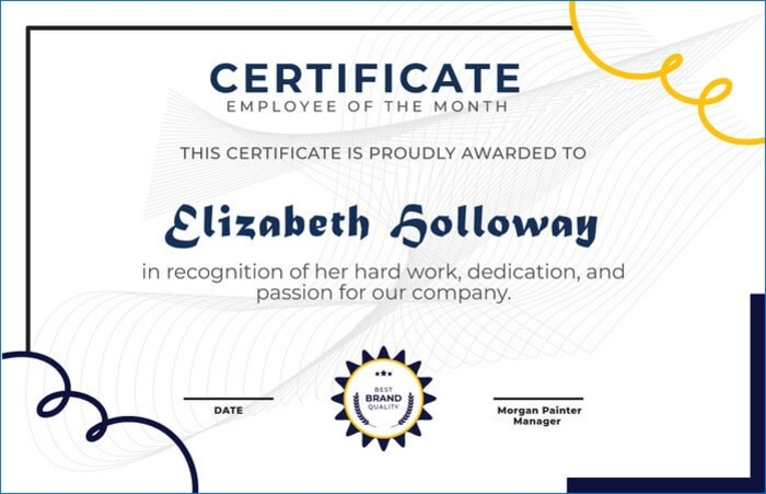 An example employee award certificate.