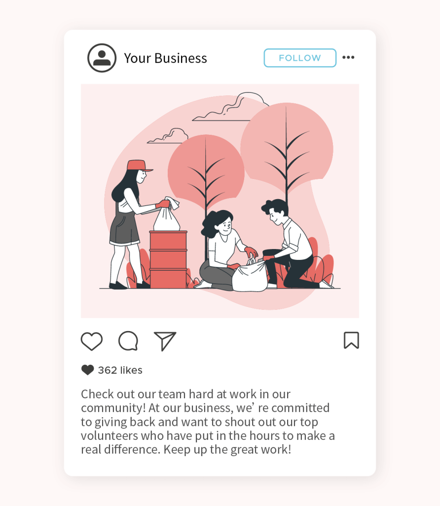 An example of a social media post from a business recognizing its employees' volunteer efforts.