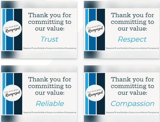 Modivcare recognition eCards, which are stellar examples of using eCards as a hybrid employee retention strategy.