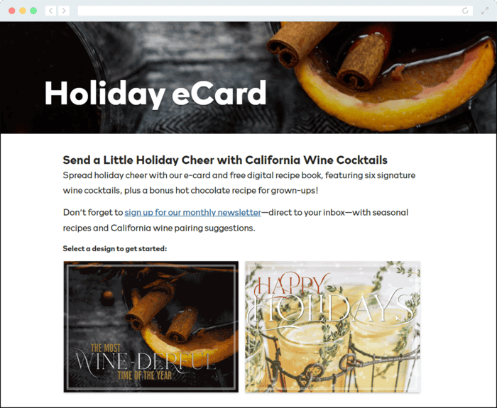 California Wines let customers redeem their customer appreciation gifts by sending their own eCards.